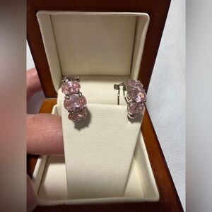 Elegant Pink Stone Hoop Earrings